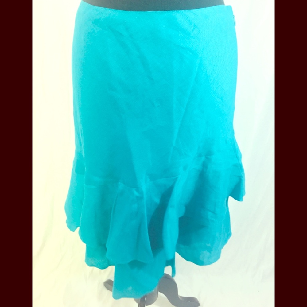 Ann Taylor linen aqua ruffled skirt size 4